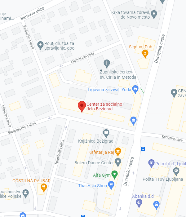 Zemljevid z lokacijo Enote Bežigrad: Einspielerjeva ulica 6, 1000 Ljubljana