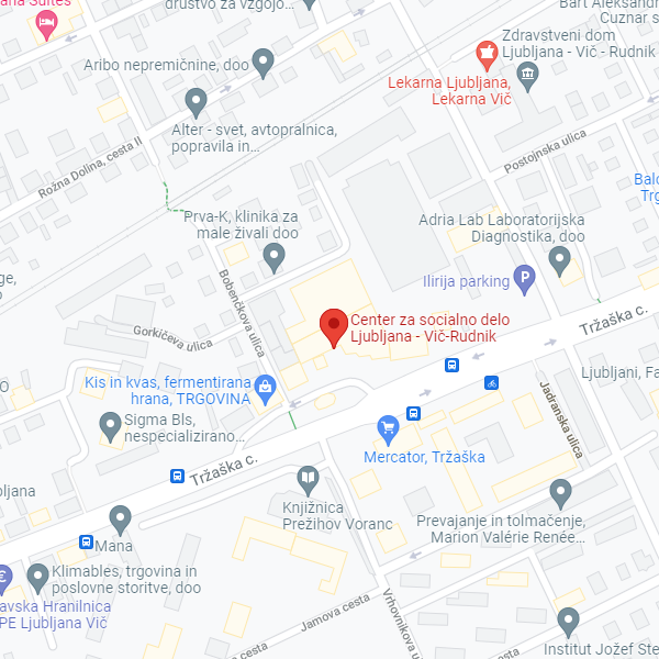 Zemljevid z lokacijo Enote Vič-Rudnik: Tržaška cesta 40, 1000 Ljubljana