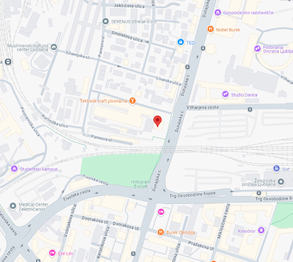 Zemljevid z lokacijo Službe za dolgotrajno oskrbo CSD Ljubljana, na naslovu Dunajska cesta 5, 1000 Ljubljana