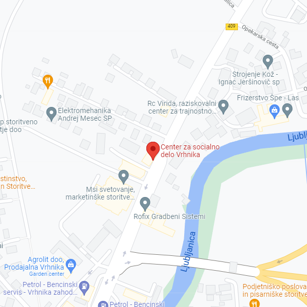 slika zemljevida z lokacijo Enote Vrhnika: Ljubljanska cesta 16, 1360 Vrhnika
